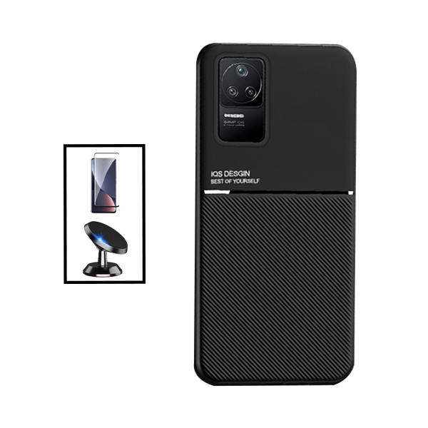 Kit Capa Traseira Magnética Anti Choque + Película de Vidro Temperado GorilasGlass + Suporte Magnético para Xiaomi Redmi K50 Pro - Preto