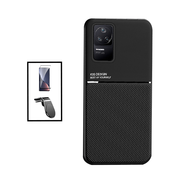 Kit Capa Traseira Magnética Anti Choque + Película de Vidro Temperado GorilasGlass + Suporte de Carro Magnético L para Xiaomi Poco F4 5G - Preto