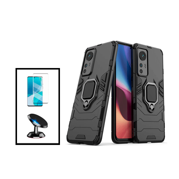 Kit Película de Vidro Temperado GorilasGlass Curvado + Capa de Proteção Militar Magnética + Suporte Magnético para Xiaomi 12 - Preto