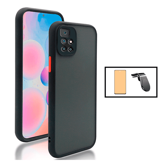 Kit Capa Traseira Proteção Camara + Vidro Temperado Ceramica Full Cover + Suporte de Carro Magnético L para Xiaomi Redmi 10 Prime 2022 - Preto