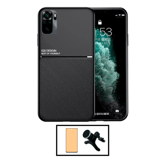 Kit Capa Traseira Magnética Anti Choque + Vidro Temperado Ceramica Full Cover + Suporte Magnético Com Pernas para Xiaomi Redmi 10 Prime 2022 - Preto