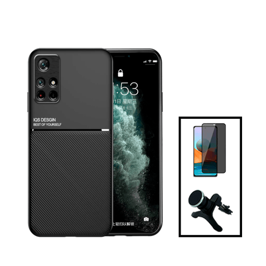 Kit Capa Traseira Magnética Anti Choque + Película de Vidro Temperado Privacidade + Suporte Magnético Com Pornas para Xiaomi Redmi Note 11 - Preto