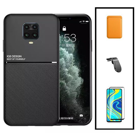 Kit Capa Traseira Magnética Anti Choque + Carteira Magnetica Laranja + Película de Vidro Temperado GorilasGlass + Suporte de Carro Magnético L para Xiaomi Redmi Note 10 Lite