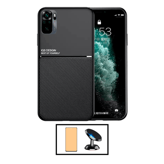 Kit Capa Traseira Magnética Anti Choque + Vidro Temperado Ceramica Full Cover + Suporte Magnético para Xiaomi Redmi 10 Prime 2022 - Preto