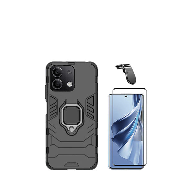 Kit Película de Vidro Temperado GorilasGlass + Capa de Proteção Militar Magnética + Suporte de Carro Magnético L GIFT4ME para Xiaomi Redmi Note 13 - Preto