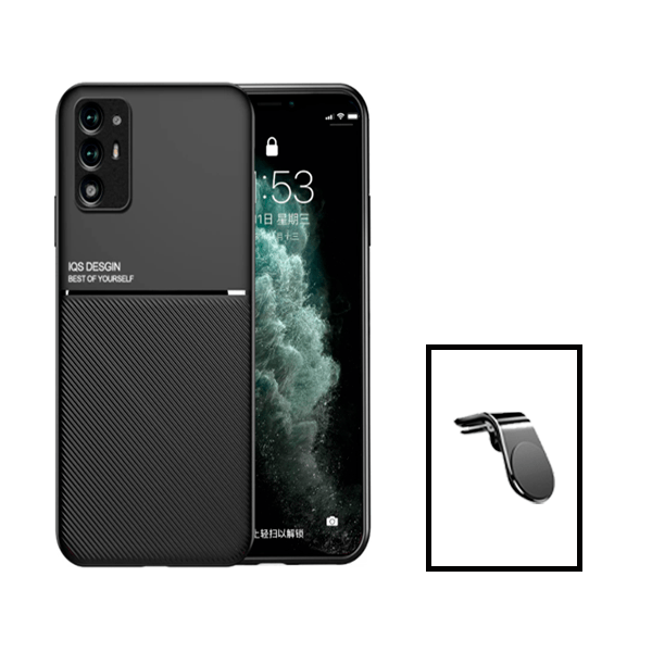 Kit Capa Traseira Magnética Anti Choque + Suporte de Carro Magnético L para Oppo A94 5G - Preto