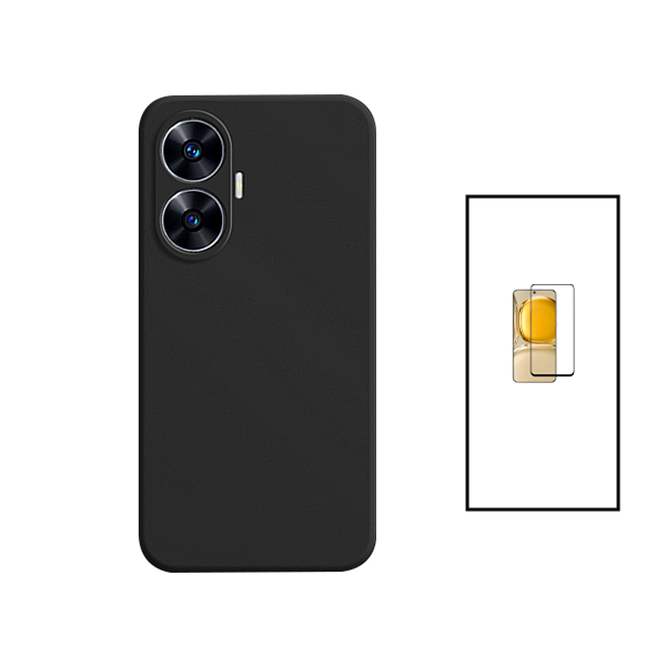 Kit Película de Vidro Temperado GorilasGlass + Capa Proteção Traseira Silicone para Realme C55 - Preto