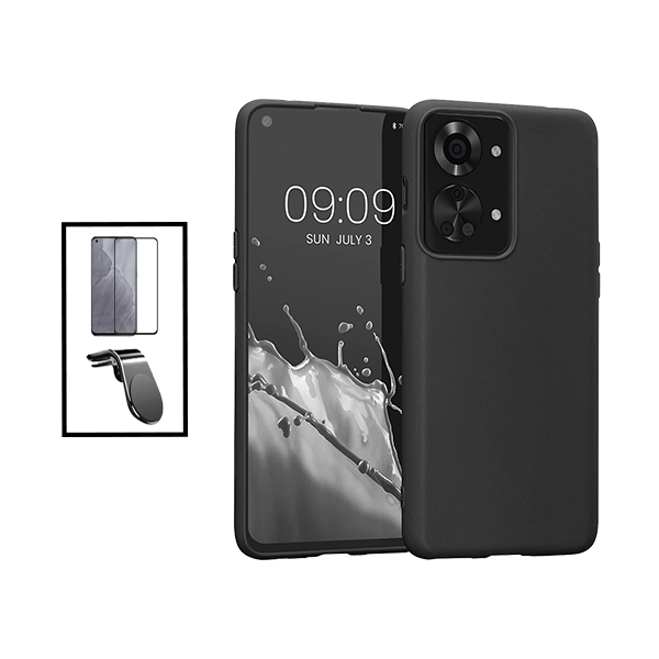 Kit Película de Vidro Temperado GorilasGlass + Capa Proteção Traseira Silicone + Suporte de Carro Magnético L para OnePlus Nord 2T - Preto
