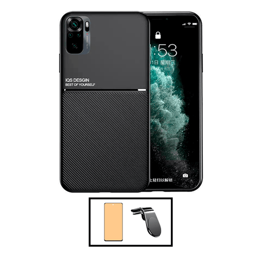 Kit Capa Traseira Magnética Anti Choque + Vidro Temperado Ceramica Full Cover + Suporte Magnético L para Xiaomi Redmi 10 Prime 2022 - Preto