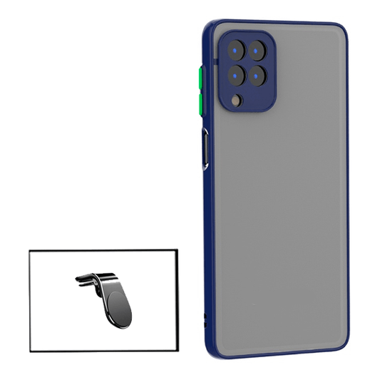 Kit Capa Traseira Proteção Camara + Suporte de Carro Magnético L para Samsung Galaxy A12 - Azul