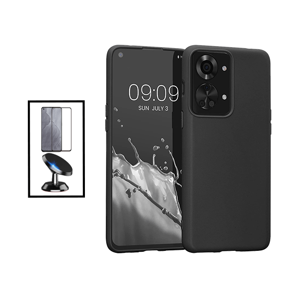 Kit Película de Vidro Temperado GorilasGlass + Capa Proteção Traseira Silicone + Suporte Magnético para OnePlus Nord 2T - Preto