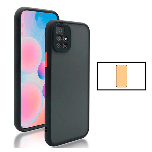 Kit Capa Traseira Proteção Camara + Vidro Temperado Ceramica Full Cover para Xiaomi Redmi 10 Prime 2022 - Preto