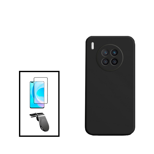 Kit Película de Vidro Temperado GorilasGlass + Capa Proteção Traseira Silicone + Suporte de Carro Magnético L para Honor 50 Lite - Preto