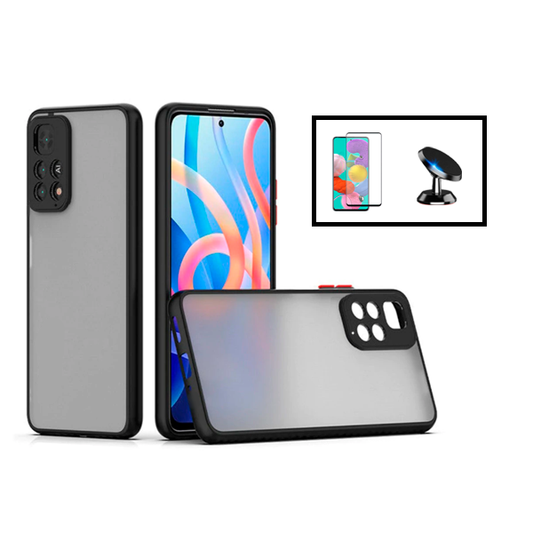 Kit Capa Traseira Proteção Camara + Película de Vidro Temperado GorilasGlass + Suporte Magnético para Xiaomi Redmi Note 11 Pro 5G - Preto