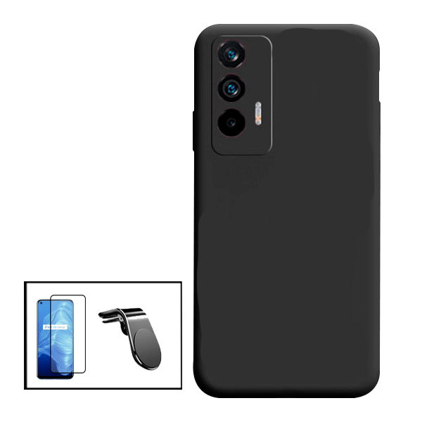 Kit Película de Vidro Temperado GorilasGlass + Capa Proteção Traseira Silicone + Suporte de Carro Magnético L para para Realme GT Neo