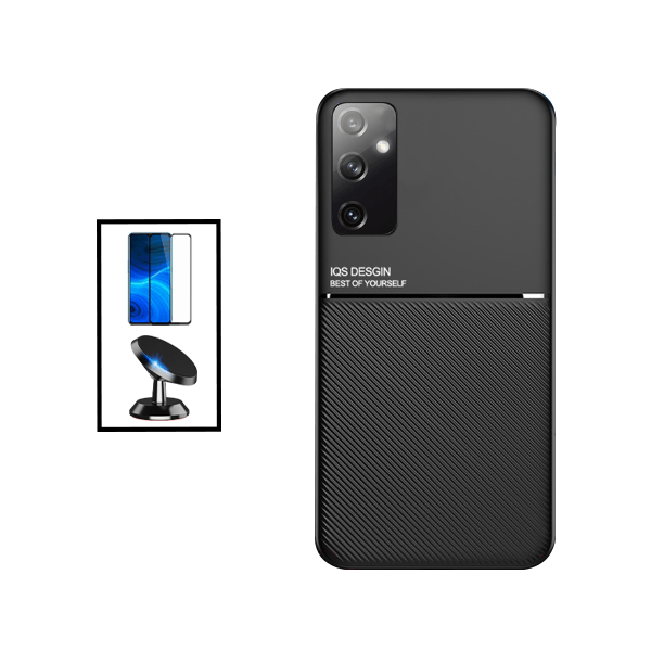 Kit Capa Traseira Magnética Anti Choque + Película de Vidro Temperado GorilasGlass + Suporte Magnético para Samsung Galaxy M23 - Preto