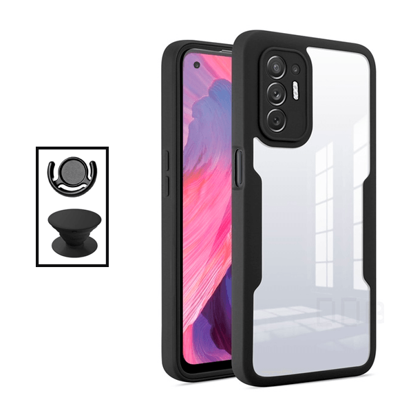 Kit Capa 360° Proteção Frente e Verso + 1 HandHolder + 1 Suporte HandHolder Preto para Oppo Reno5 Z - Preto