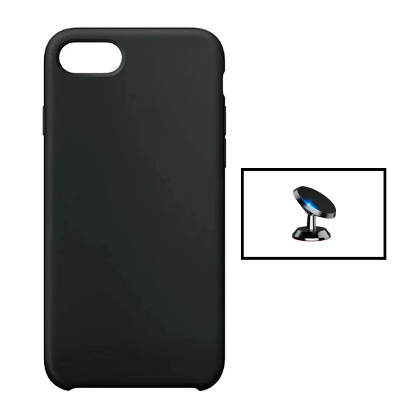 Kit Suporte Magnético + Capa Proteção Traseira Silicone para Apple iPhone SE 2022 - Preto