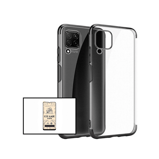 Kit Vidro Temperado Ceramica Full Cover + Capa Proteção Traseira Super Slim para Samsung Galaxy A12 - Preto