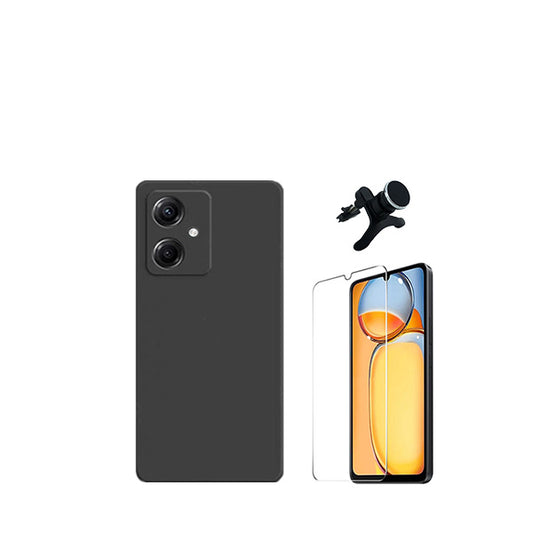 Kit Vidro Temperado ClearGorilasGlass + Capa Proteção Traseira Silicone + Suporte Magnético Com Pernas GIFT4ME para Xiaomi Redmi 13C 5G - Preto