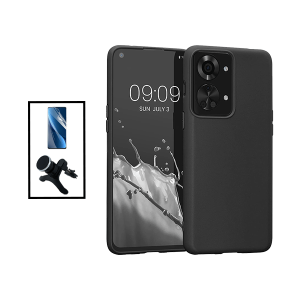 Kit Película Protectora de Hydrogel Frente + Capa Proteção Traseira Silicone + Suporte Magnético Com Pernas para OnePlus Nord 2T - Preto
