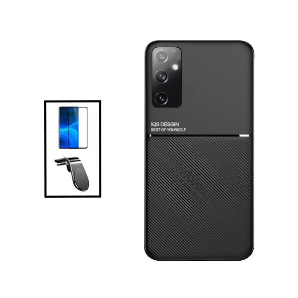 Kit Capa Traseira Magnética Anti Choque + Película de Vidro Temperado GorilasGlass + Suporte de Carro Magnético L para Samsung Galaxy M23 - Preto