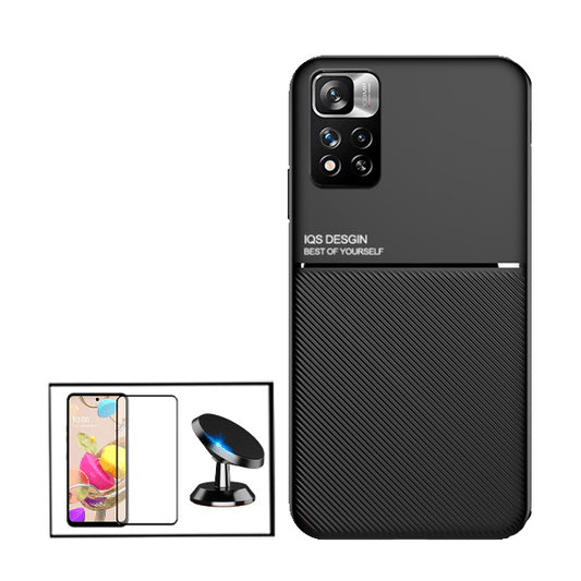 Kit Capa Traseira Magnética Anti Choque + Película de Vidro Temperado GorilasGlass + Suporte Magnético para Xiaomi 11i - Preto