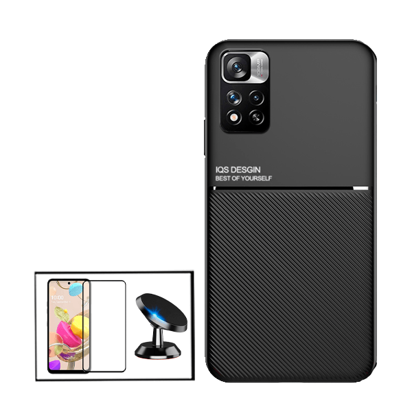 Kit Capa Traseira Magnética Anti Choque + Película de Vidro Temperado GorilasGlass + Suporte Magnético para Xiaomi Redmi Note 11E Pro - Preto