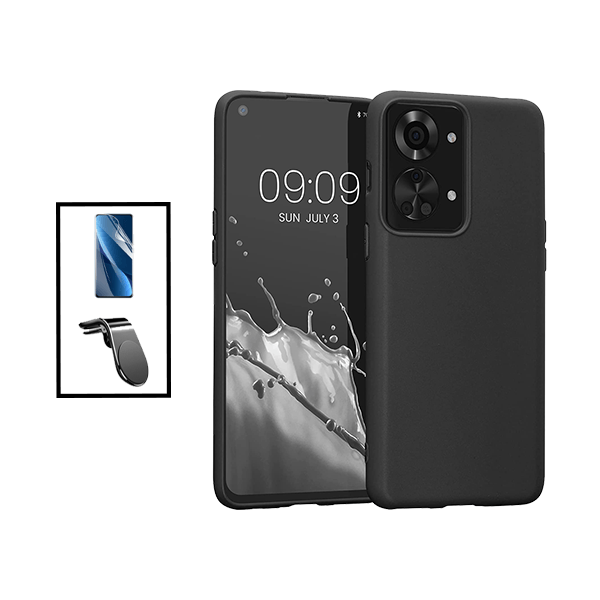 Kit Película Protectora de Hydrogel Frente + Capa Proteção Traseira Silicone + Suporte de Carro Magnético L para OnePlus Nord 2T - Preto
