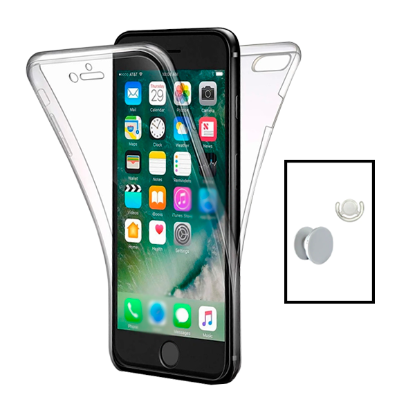 Kit Capa 360° Proteção Frente e Verso + 1 HandHolder + 1 Suporte HandHolder Branco para Apple iPhone SE 2022 - Transparente/Branco