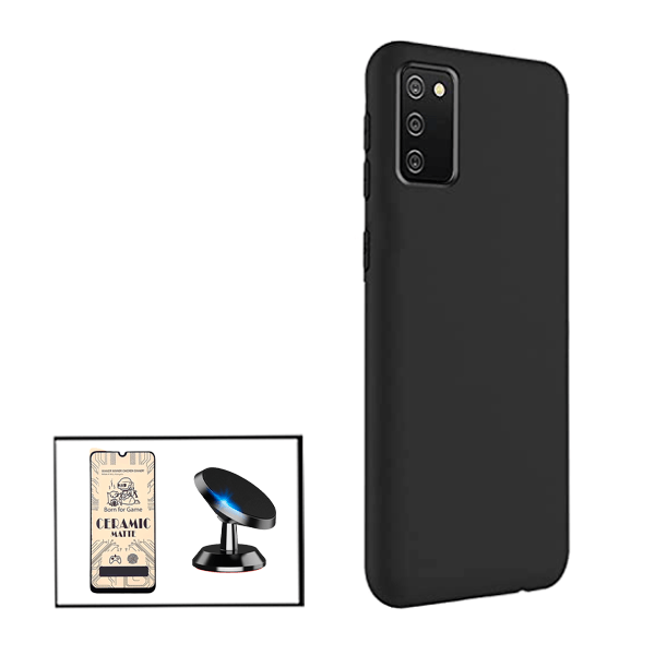 Kit Vidro Temperado Ceramica Full Cover + Capa Proteção Traseira Silicone + Suporte Magnético para Samsung Galaxy M02s