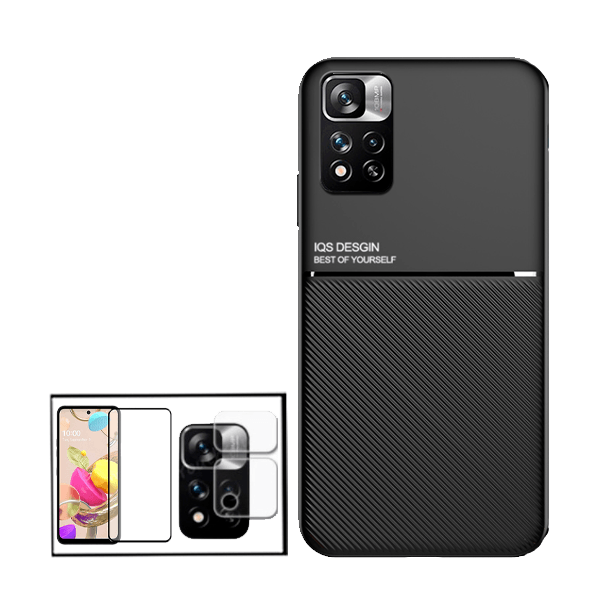 Kit Capa Traseira Magnética Anti Choque + Película de Vidro Temperado GorilasGlass + Película Protectora para Câmara Traseira para Xiaomi Redmi Note 11E Pro - Preto