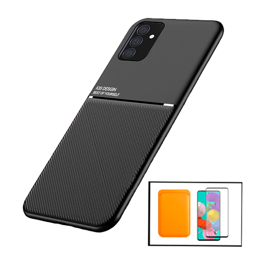 Kit Capa Traseira Magnética Anti Choque + Carteira Magnética Laranja + Película de Vidro Temperado GorilasGlass para Samsung Galaxy M52 5G