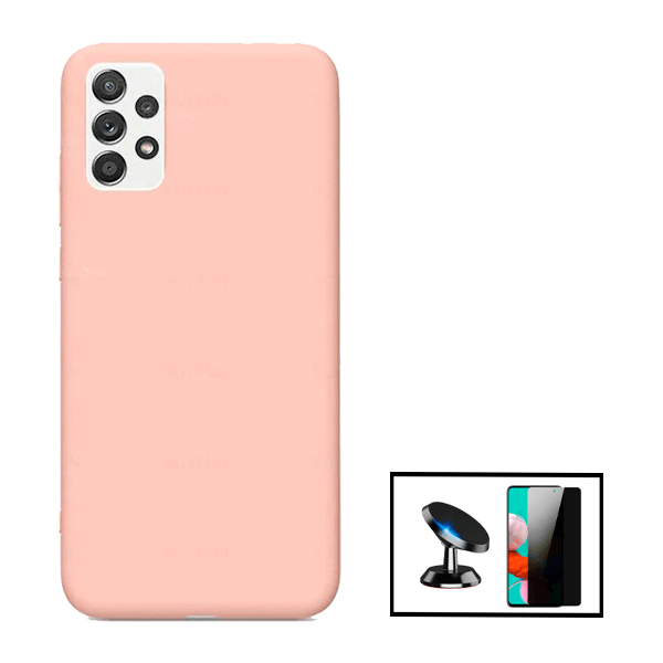 Kit Película de Vidro Temperado Privacidade + Capa Proteção Traseira Silicone + Suporte Magnético para Samsung Galaxy A52 5G - Rosa