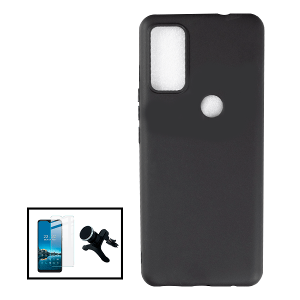 Kit Película de Vidro Temperado GorilasGlass + Capa Proteção Traseira Silicone + Suporte Magnético Com Pernas para TCL 20R 5G