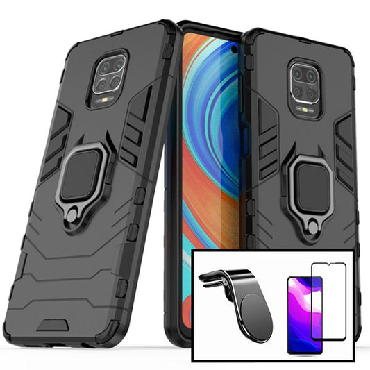 Kit Película de Vidro Temperado GorilasGlass + Capa de Proteção Militar Magnética + Suporte de Carro Magnético L para Xiaomi Redmi Note 10 Lite