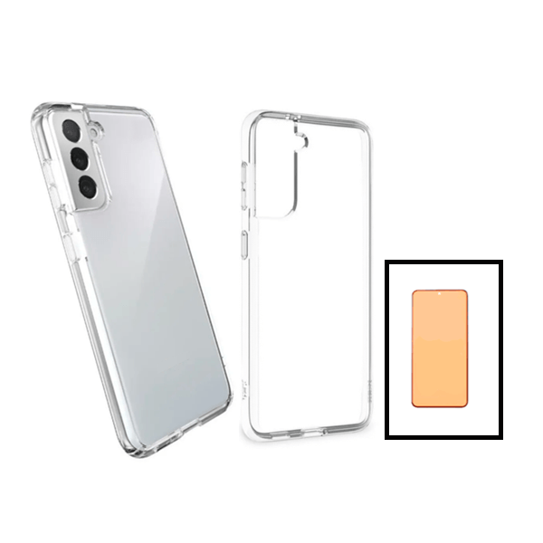 Kit Capa Traseira Super Proteção Transparente para + Vidro Temperado Ceramica Full Cover para Samsung Galaxy S22 5G - Transparente