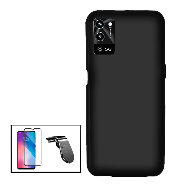 Kit Película de Vidro Temperado GorilasGlass + Capa Proteção Traseira Silicone + Suporte de Carro Magnético L para para Oppo A56 5G