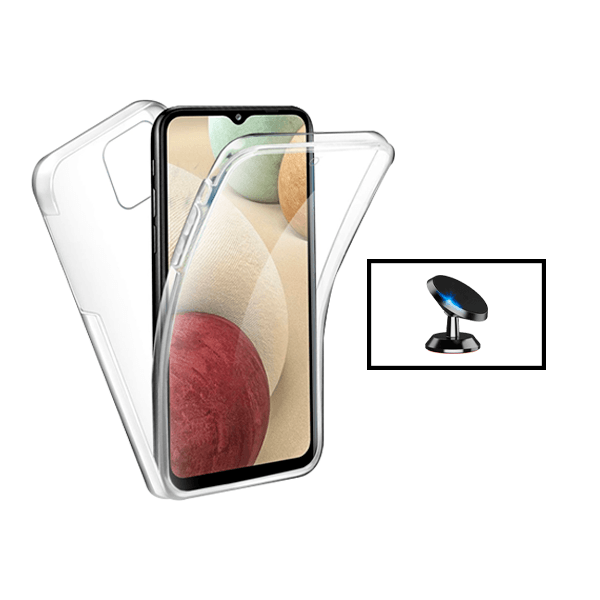 Kit Capa 360° Proteção Frente e Verso + Suporte Magnético para Samsung Galaxy A03 4G - Transparente/Branco