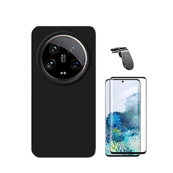 Kit Película de Vidro Temperado GOrilasGlass Curvado + Capa Proteção Traseira Silicone + Suporte de Carro Magnético L GIFT4ME para Xiaomi 14 Ultra - Preto