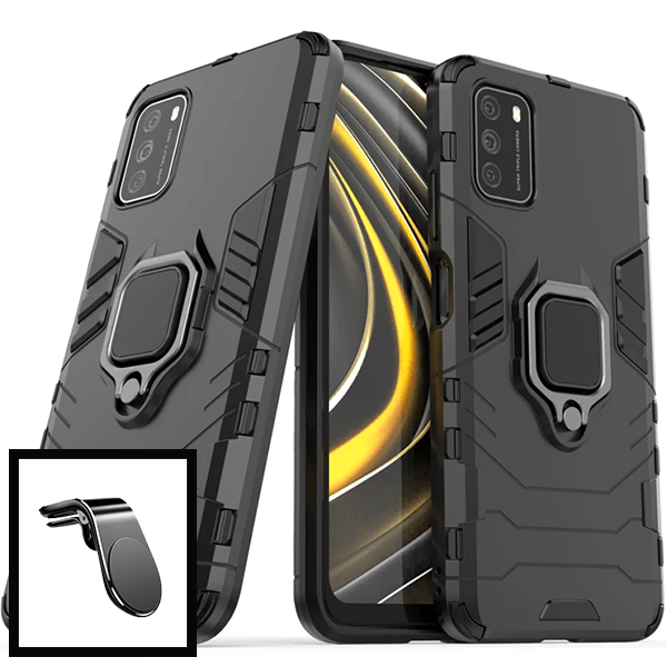 Kit Suporte de Carro Magnético L + Capa de Proteção Militar Magnética para Xiaomi Poco M3