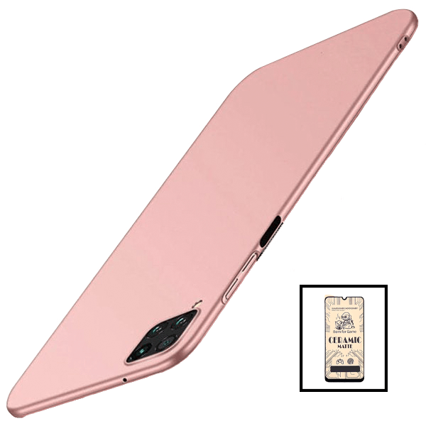 Kit Vidro Temperado Ceramica Full Cover + Capa Rígida e Fina para Samsung Galaxy A12 Rosa