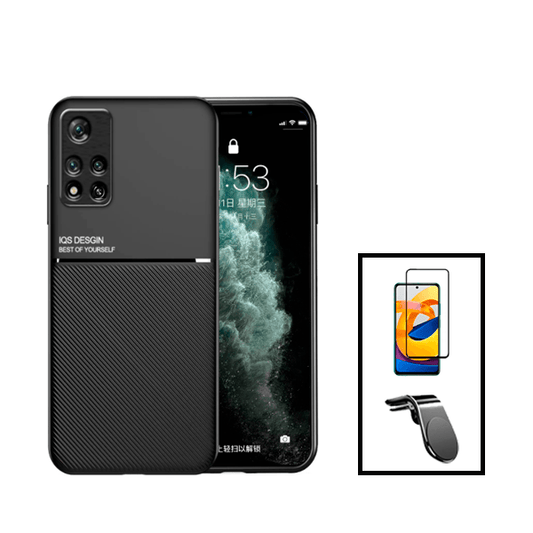 Kit Capa Traseira Magnética Anti Choque + Película de Vidro Temperado GorilasGlass + Suporte de Carro Magnético L para Xiaomi Redmi Note 11 Pro+ Plus - Preto