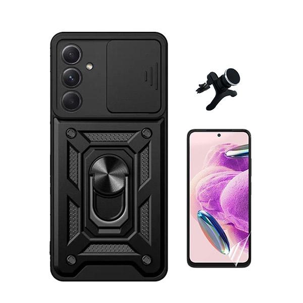 Kit Película ProtectOra de Hydrogel Frente + Capa de Proteção Militar Magnética Janela Deslizante + Suporte Magnético Com Pernas GIFT4ME para Samsung Galaxy A35 5G - Preto