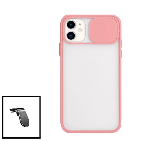 Kit Capa Proteção Camara Deslizante + Suporte Magnético L para Apple iPhone SE 2022 - Rosa