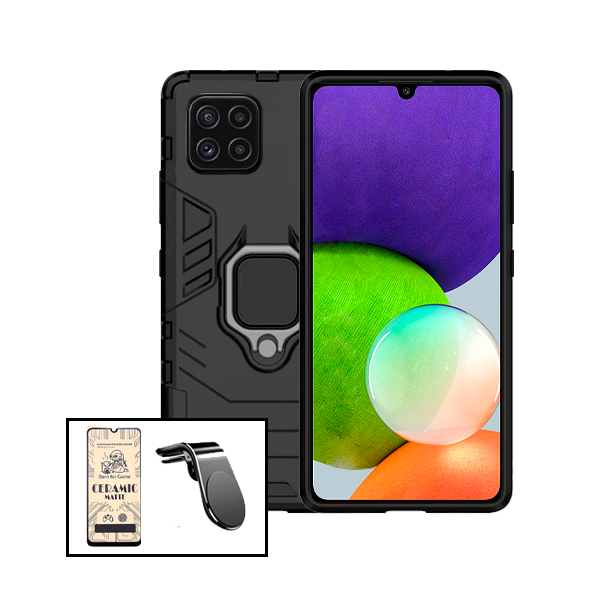 Kit Vidro Temperado Ceramica Full Cover + Capa de Proteção Militar Magnética + Suporte de Carro Magnético L para Samsung Galaxy M22
