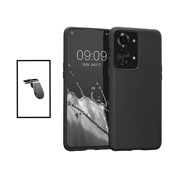 Kit Suporte de Carro Magnético L + Capa Proteção Traseira Silicone para OnePlus Nord 2T - Preto