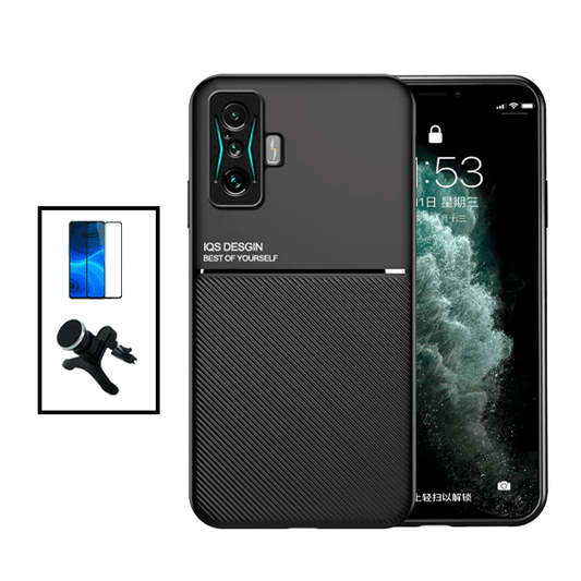 Kit Capa Traseira Magnética Anti Choque + Película de Vidro Temperado GorilasGlass + Suporte Magnético Com Pernas para Xiaomi Redmi K50 Gaming - Preto