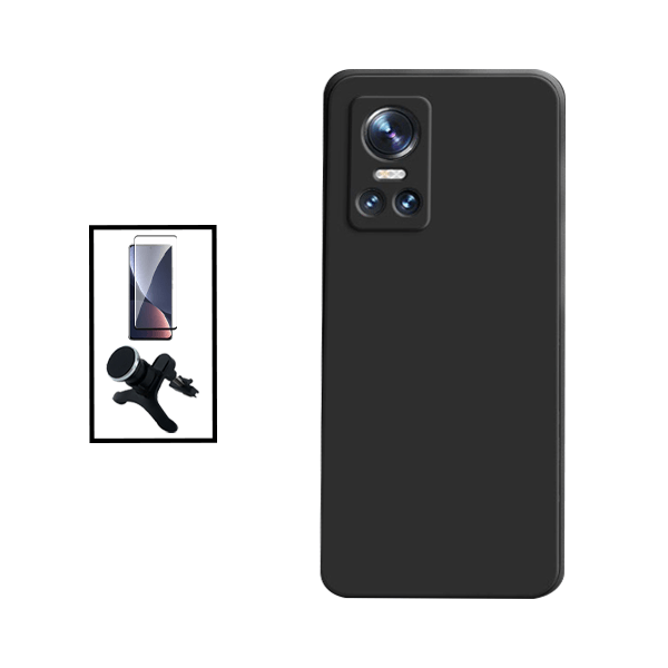 Kit Película de Vidro Temperado GorilasGlass + Capa Proteção Traseira Silicone + Suporte Magnético Com Pernas para Realme GT Neo 3 150W - Preto