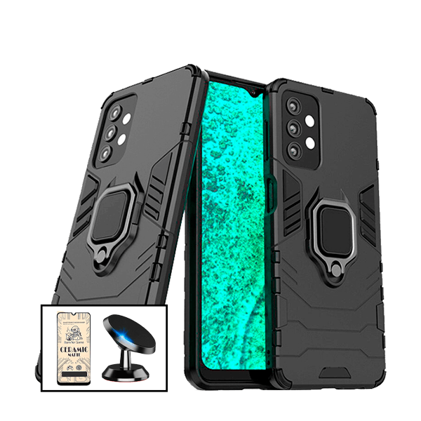 Kit Vidro Temperado Ceramica Full Cover + Capa de Proteção Militar Magnética + Suporte Magnético para Samsung Galaxy A32 4G